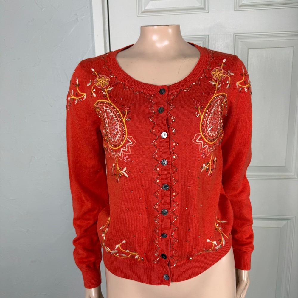 Sundance Women's Sweater Small Cardigan Button Embroidered Beaded paisley C3-26